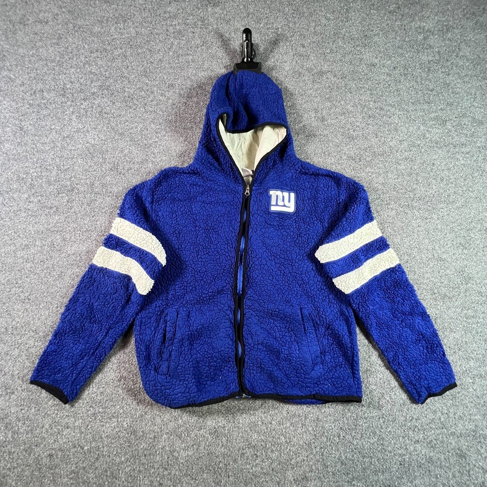 NFL New York Giants Boys XL Blue Sherpa Full Zip Hooded Jacket 15/17 RN67891